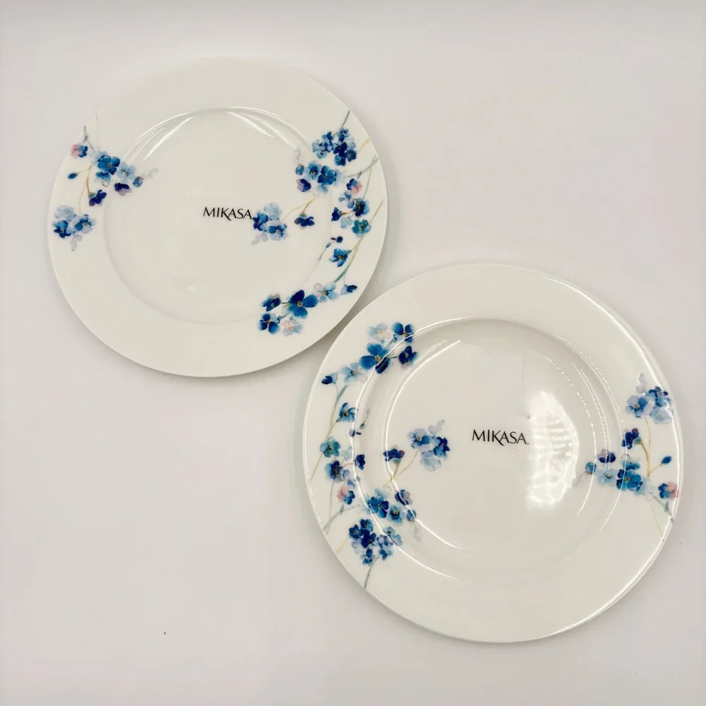 Mikasa‎ Audrey Salad Plates Set of 2 Blue Floral Bone China New